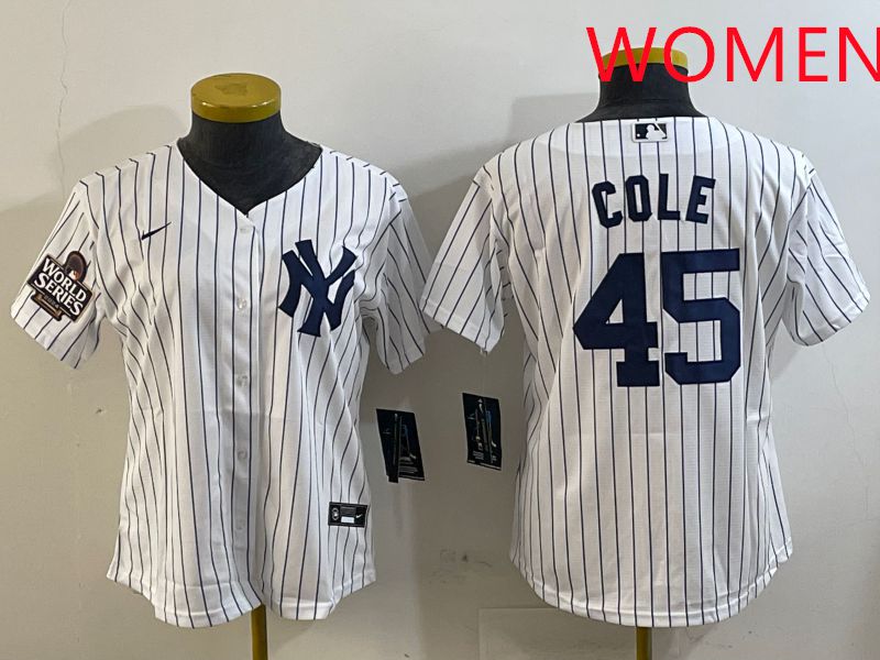 Women New York Yankees #45 Cole White Stripe Game 2025 Nike MLB Jersey style 3->women mlb jersey->Women Jersey